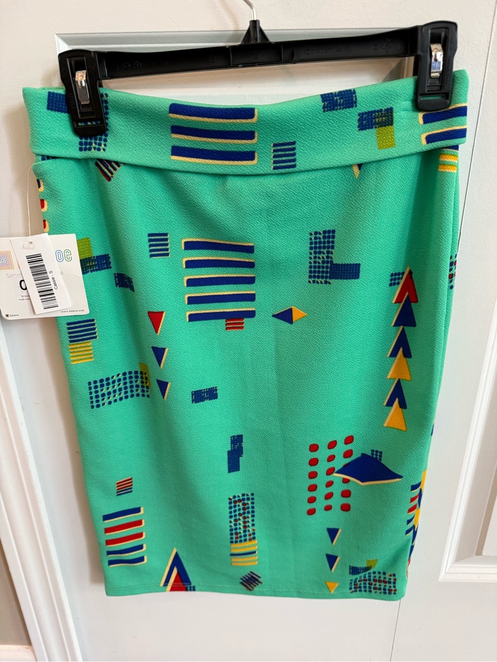 LuLaRoe Turquoise Geometric Pencil Skirt with Multicolor Accents